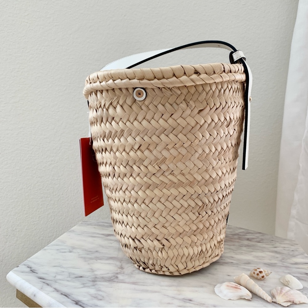 🏝️ POOLSIDE Essaouira Small White Real Leather Straw Basket Bag - Picture 5 of 16